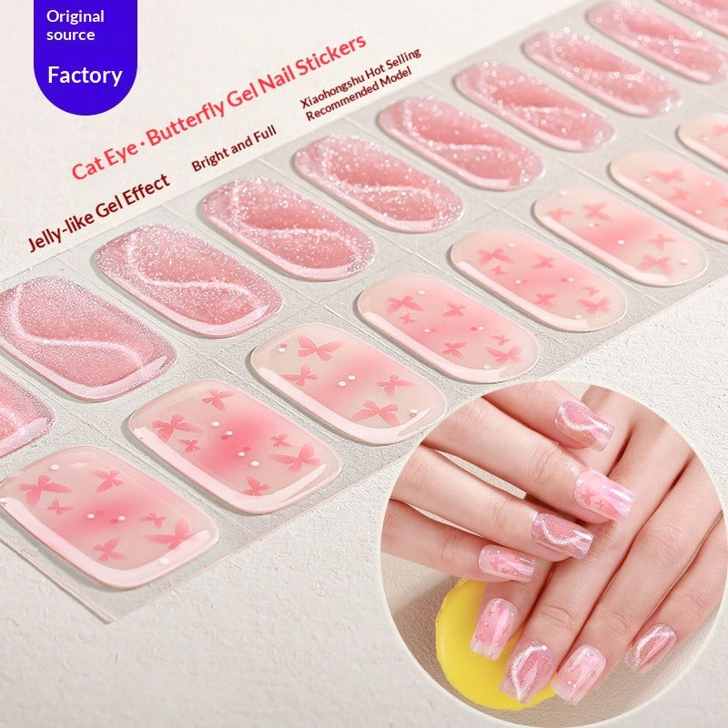 Semi-Cured Gel Nail Strips Spotlight Cat Eye Glossy Design (MOQ=3)