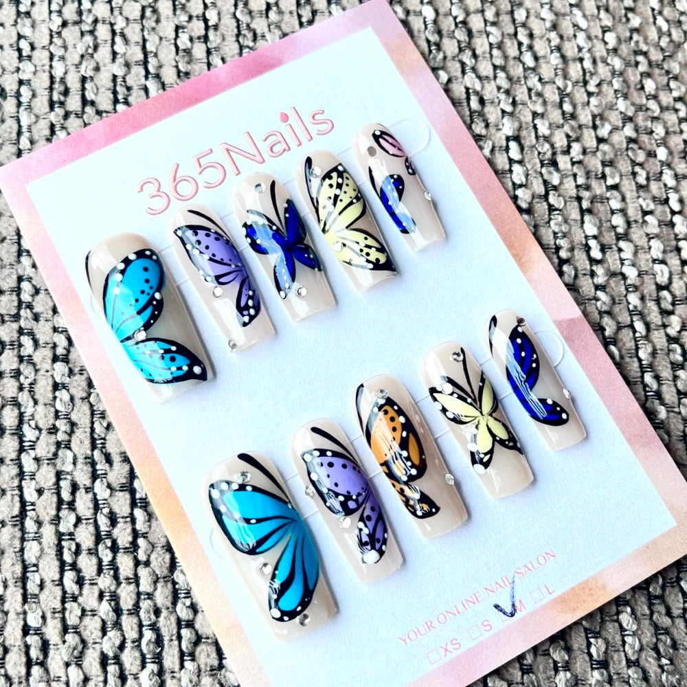 365nails: 프리즘의 날개 – 핸드페인팅 나비 아트 수제 코핀형 네일