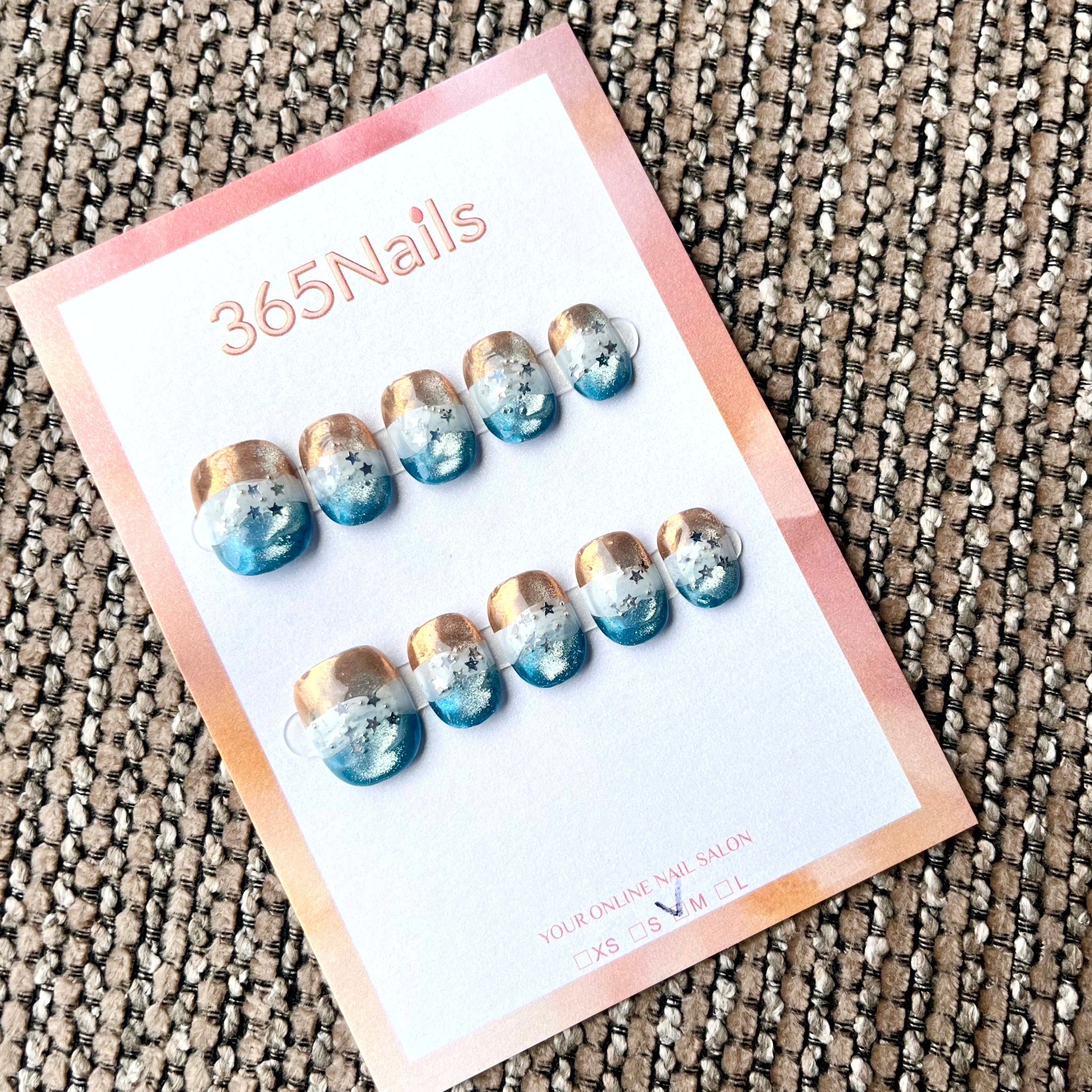 365nails: "Gilded Tides" – 3D 워터 리플 수제 숏 스퀘어형 네일