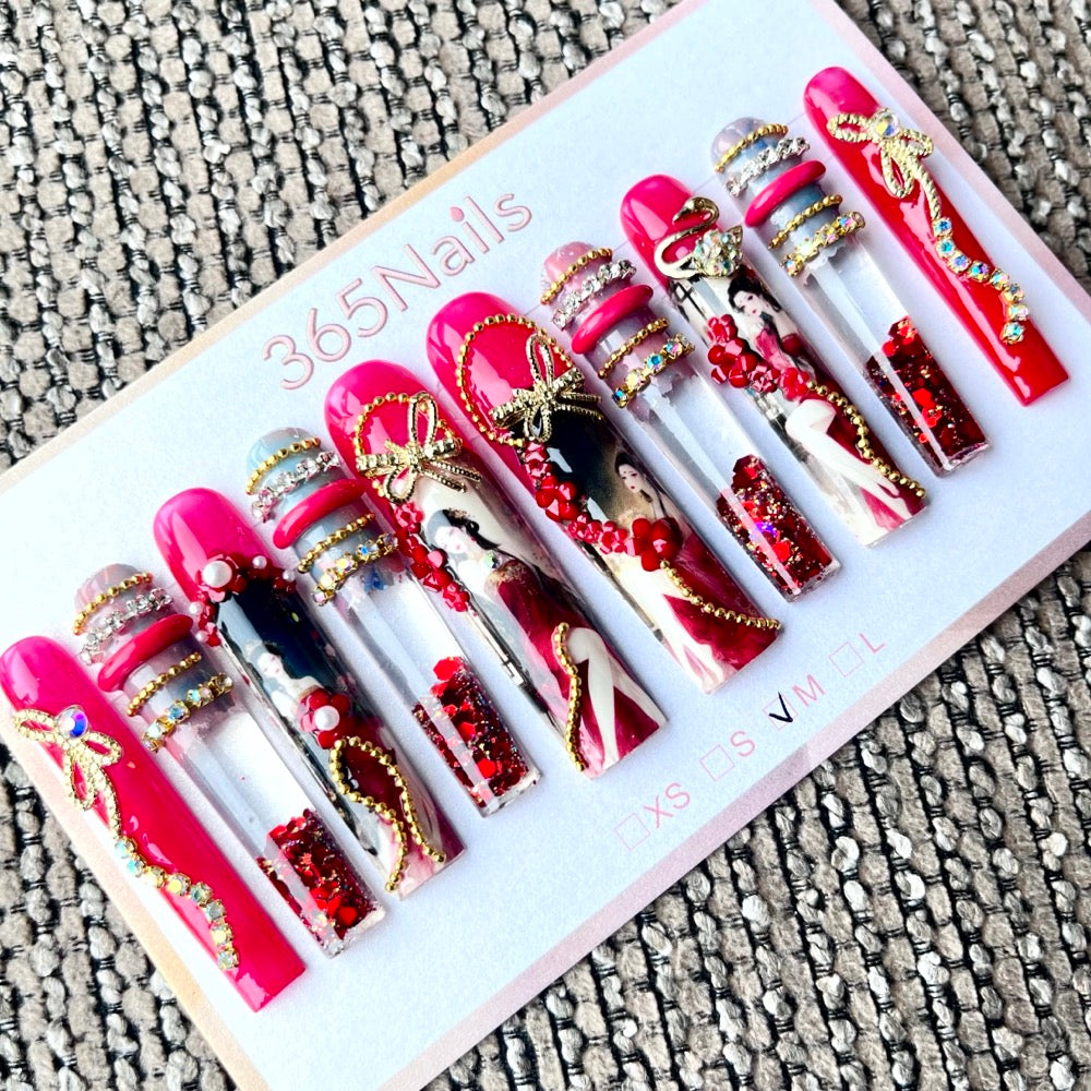 365nails: "Crimson Vixen" – 3D Figure Art Handmade Coffin Nails-5.5cm