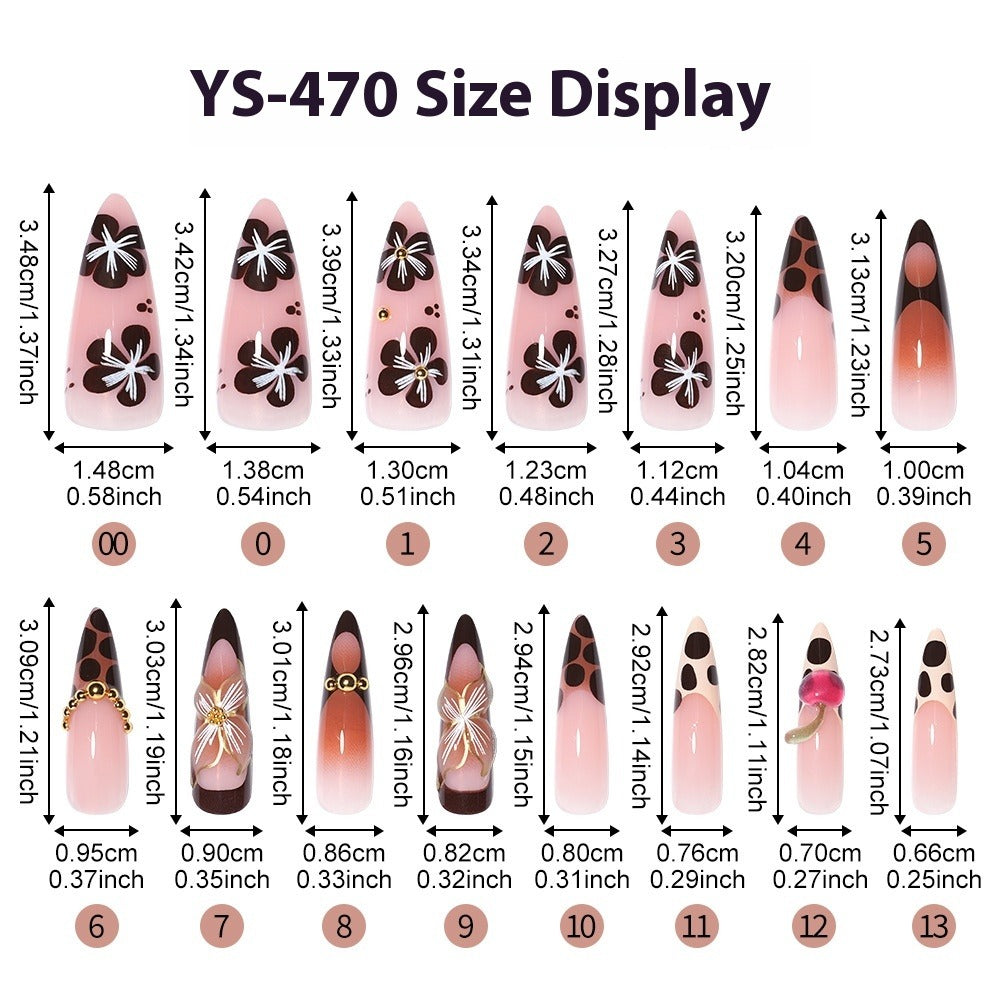 Hot-selling  press on nails sweet and cool flower leopard print removable almond-shaped long finished fake nail wholesale