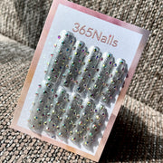 Aurora Silver - Iridescent Crystal Long Square Press-On Nails | Crystal Armor Series