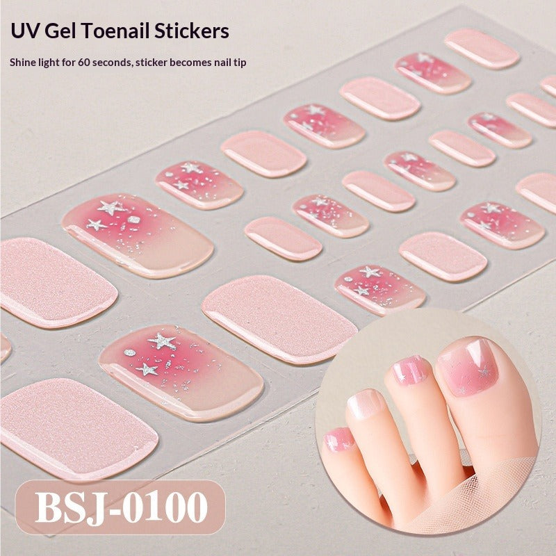 Semi-Cured Gel Nail Strips Gradient French Sheer Glitter Toe Design (MOQ=3)