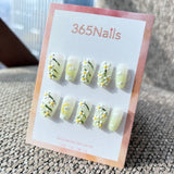 Sweet & Dopamine: "Minty Daisy Field" – Sugar Glitter Mint Green, 3D Chamomile, Moon & Cloud Press-on Nails