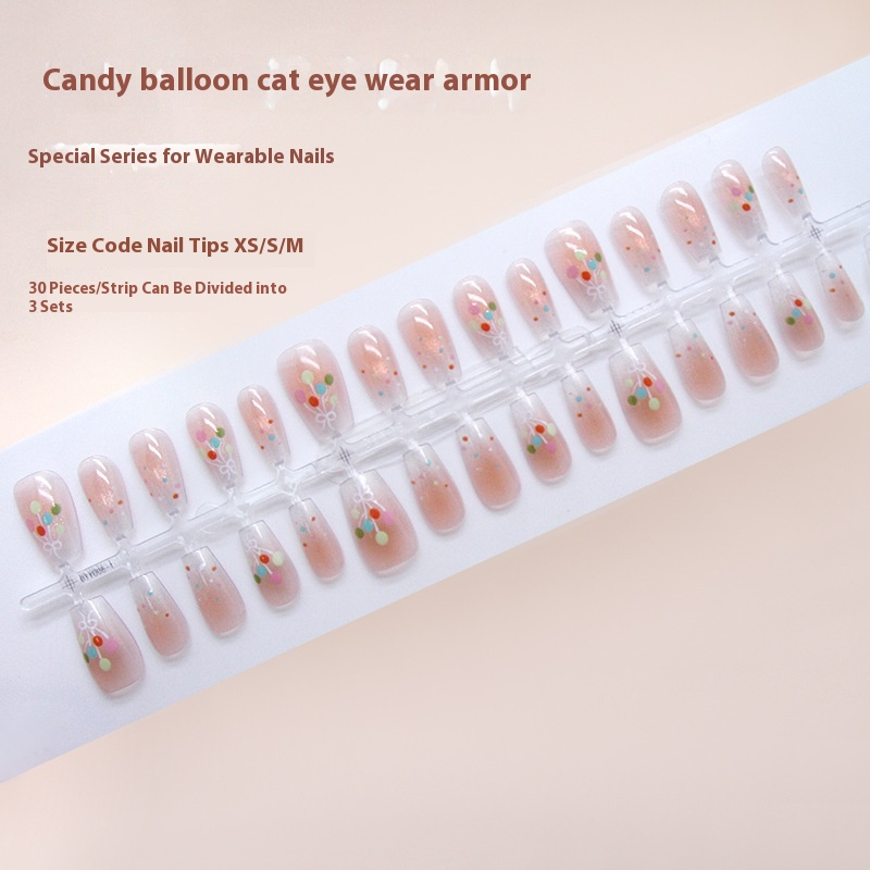 Nail Tips  prefabricated nail colorful candy balloon polka dots streamer gradual change sweet girl detachable press on nails 30 pieces｜365nails