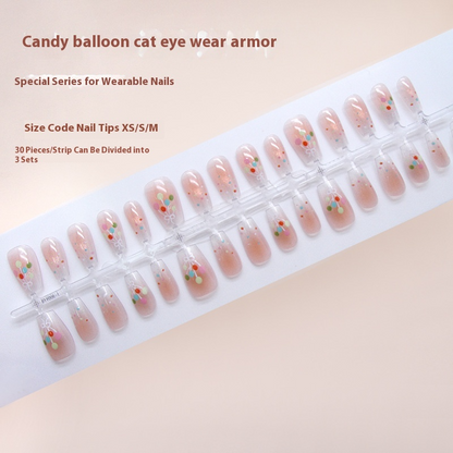 Nail Tips  prefabricated nail colorful candy balloon polka dots streamer gradual change sweet girl detachable press on nails 30 pieces｜365nails