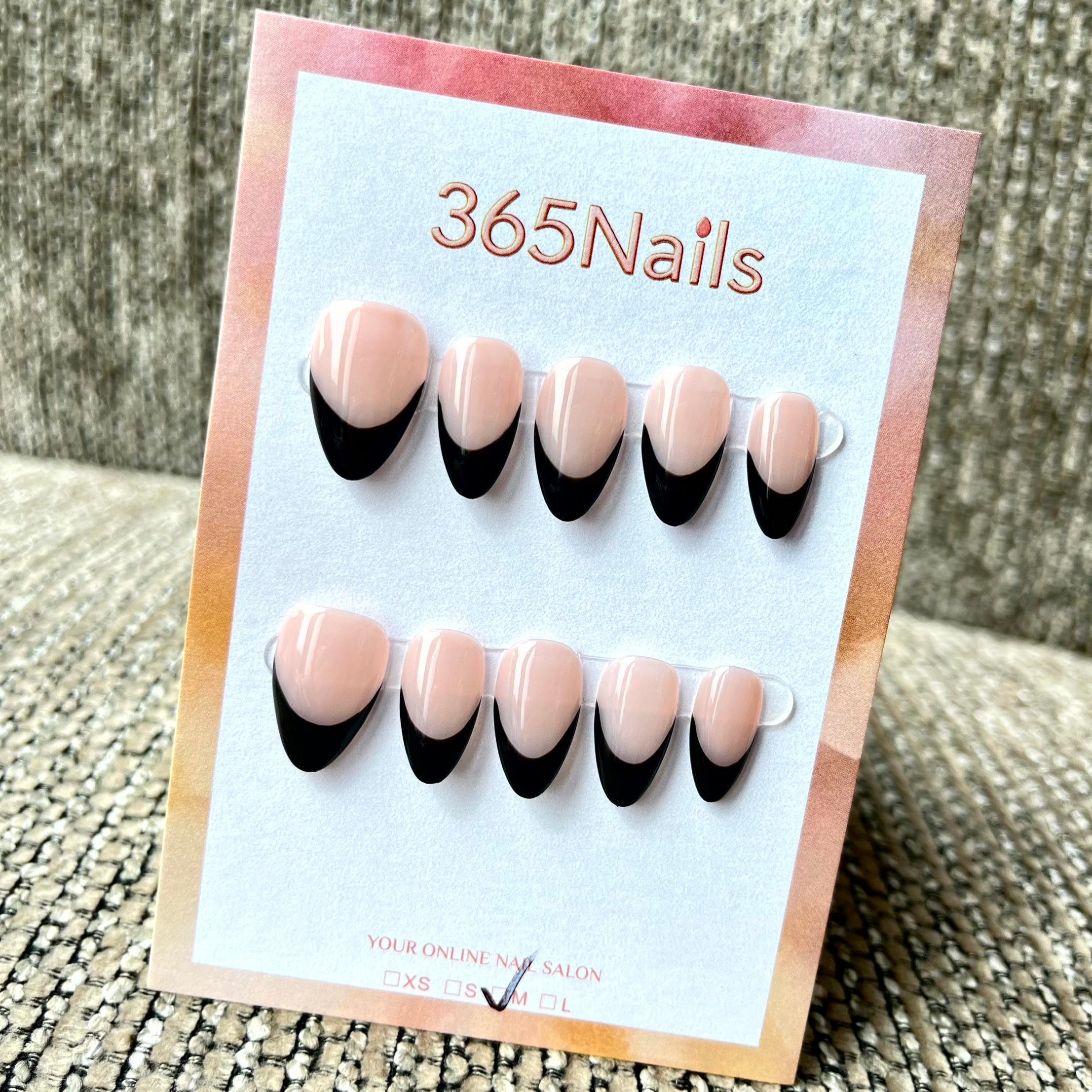 365nails: "Classic Noir French" – Black French & Sheer Nude Handmade Almond Nails