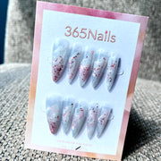 365nails: "Blush Glitter Stiletto" – Handmade Long Sharp Stiletto Nails