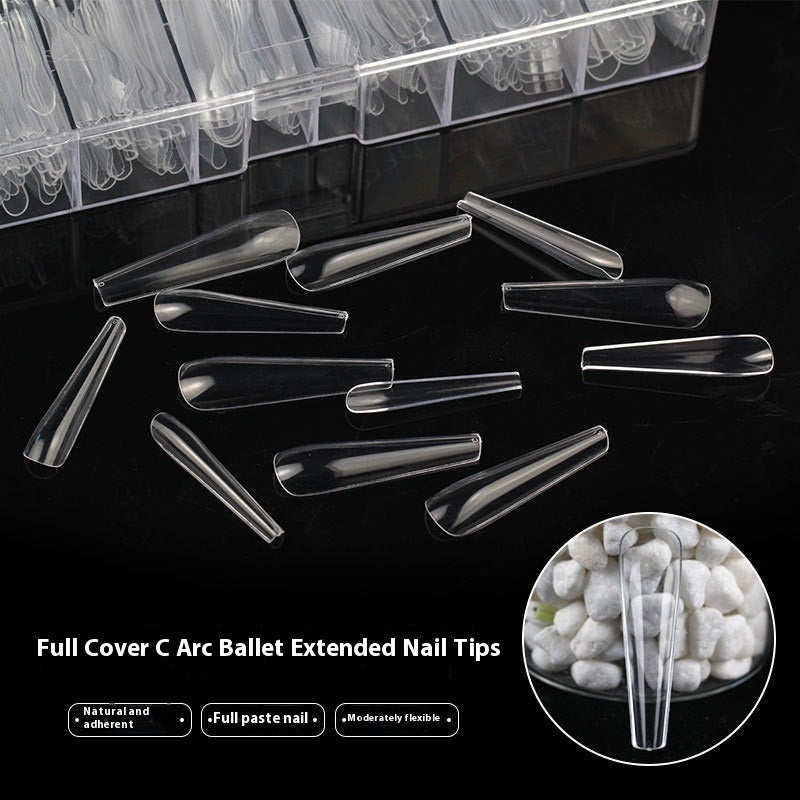 Nail Tips Nail plate C arc full sticker Ballet nail 300 pieces Trapezoidal extended fake nail patch Transparent seamless patch manicure