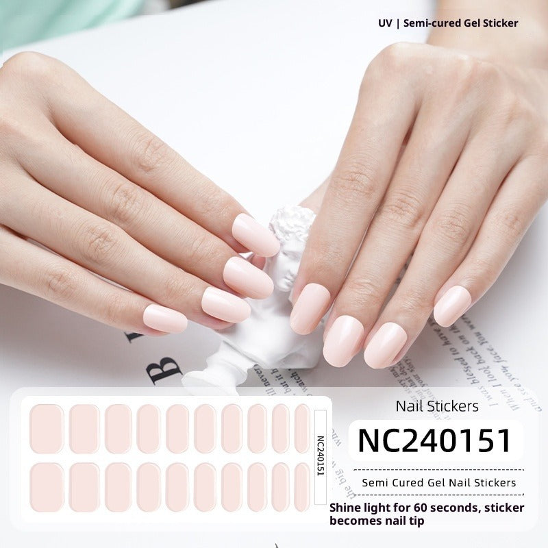 Semi-Cured Gel Nail Strips Solid Pearl Shimmer Glossy Design (MOQ=3)