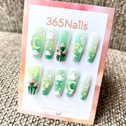 365nails: "Enchanted Garden" – 3D Floral & Celestial Handmade Almond Nails
