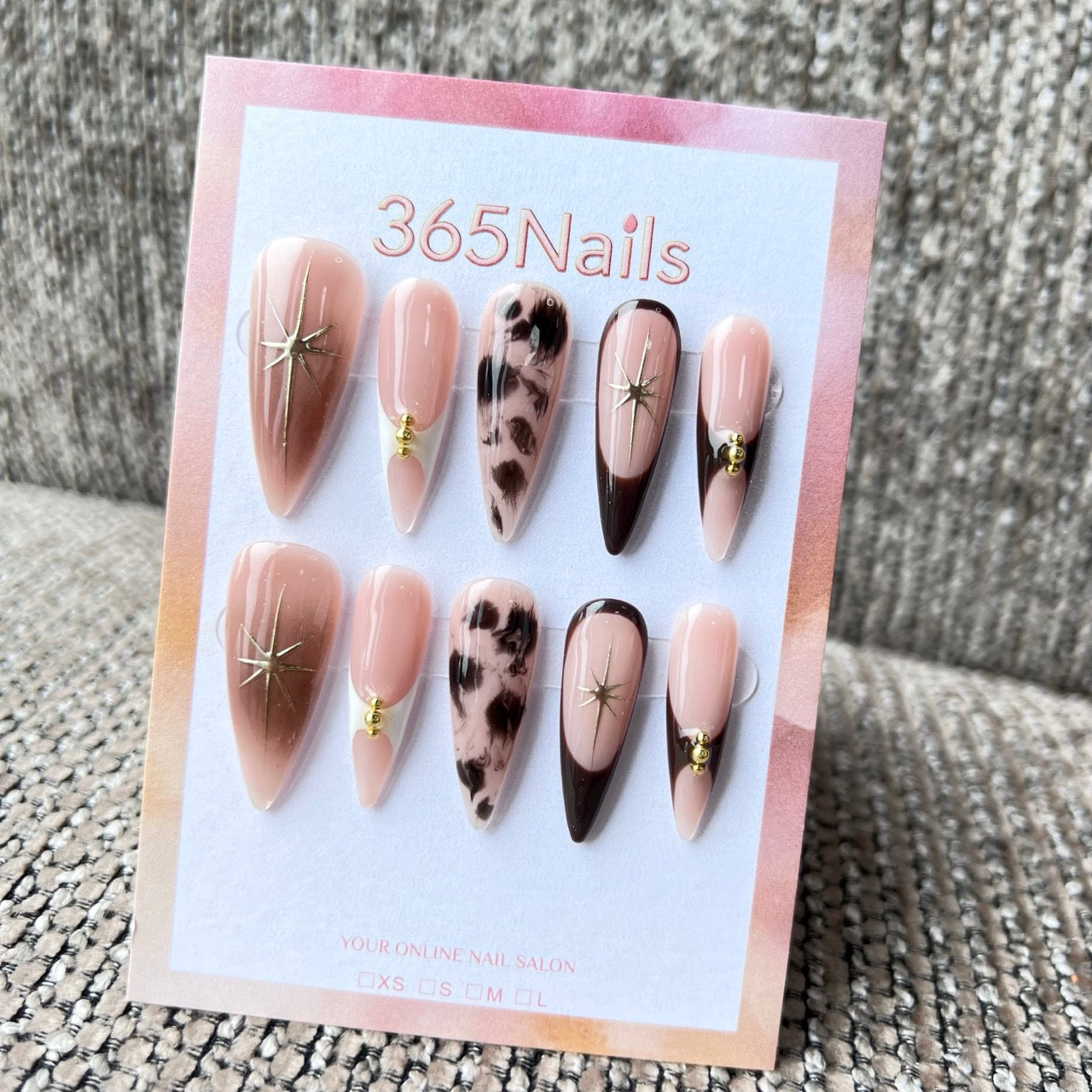Cosmic Fatale: "Nude Leopard Starlight" – Long Sharp Stiletto Handmade Press On Nails