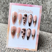 Cosmic Fatale: "Nude Leopard Starlight" – Long Sharp Stiletto Handmade Press On Nails