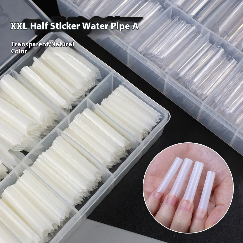 Nail Tips long semi-sticker nail pieces 500 pieces, boxed light and extended French nail pieces, transparent color XXL water pipe nail pieces (MOQ=20)