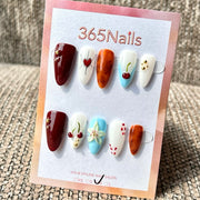 365nails: "Burgundy Cherry Amber Heart Mix" – Handmade Medium Stiletto Press-On Nails