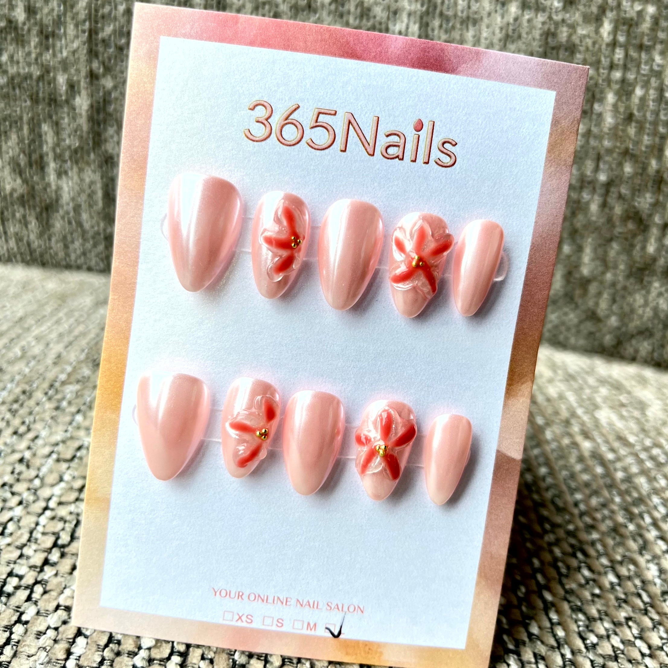 365nails: "Pearl Starfish" – 3D Red Jelly Star & Pink Pearl Handmade Almond Nails