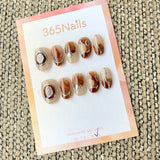 365nails: "Nude Brown Silver Abstract Line" – handmade press-on nail