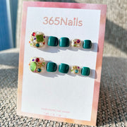 365nails: "emerald vintage gem" – handmade press-on pedicure