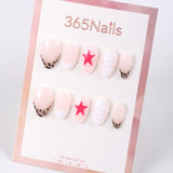 Uñas postizas francesas Sweet Leopard-Star para presionar y pegar.