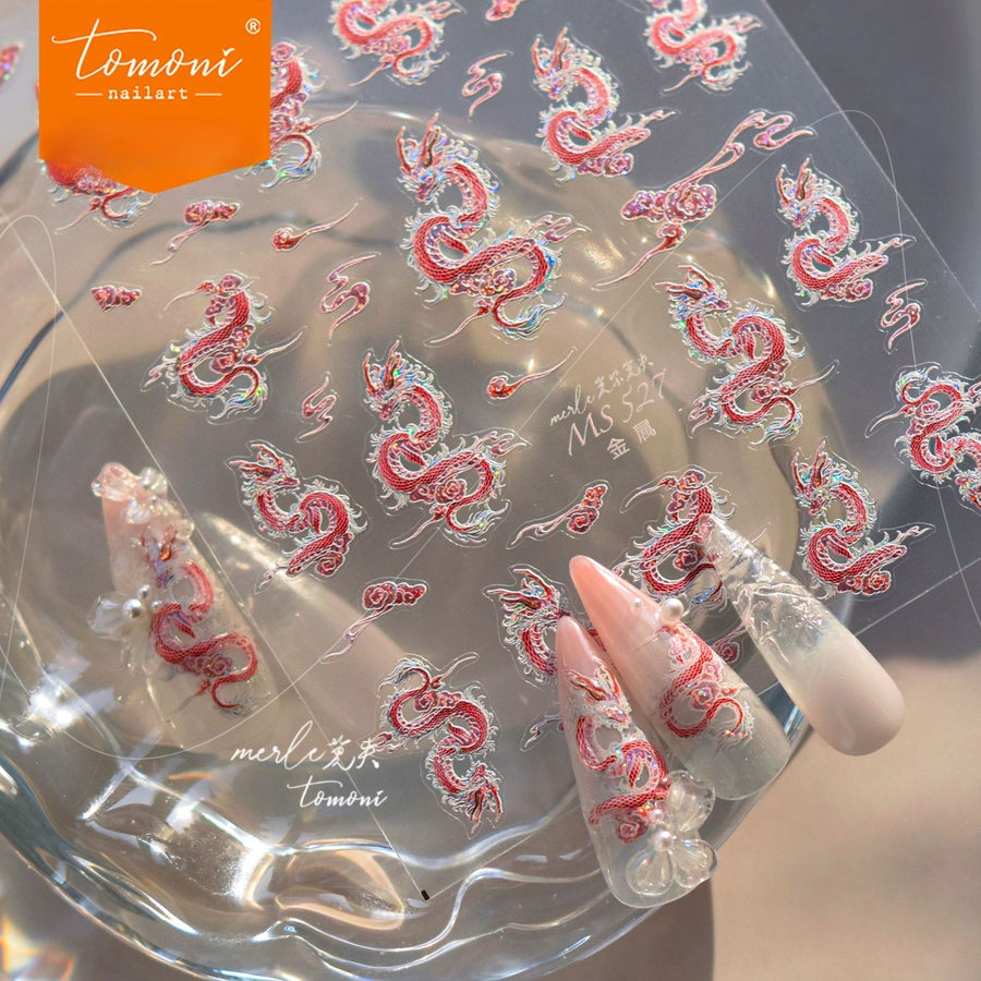 nail stickers Iridescent Dragon Nail Stickers – 5D Embossed Mystic Dragon Set