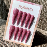 Dusty Rose - Pink Fine Glitter Stiletto Press-On Nails | Starry Glitter Series