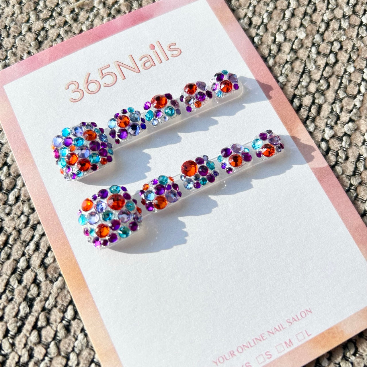 365nails: "rainbow crystal pave" – handmade press-on pedicure