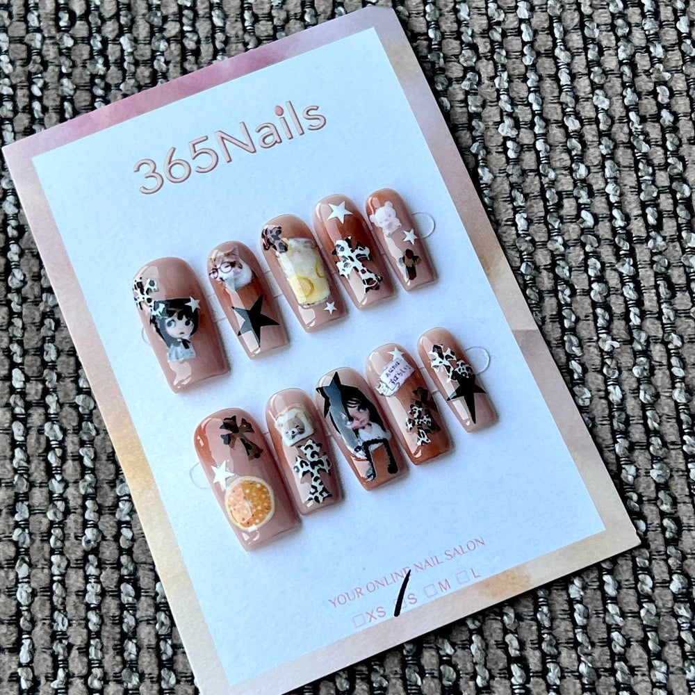 Cocoa Collage - Brown Star Square Press-On Nails