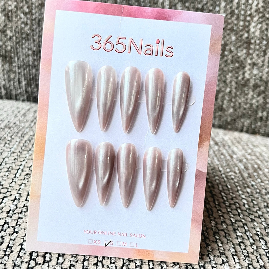 Shimmer Nude Almond Press-On Nails