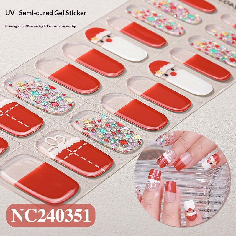 Semi-Cured Gel Nail Strips 3D Foil Christmas Snowflake Glow Design (MOQ=3)