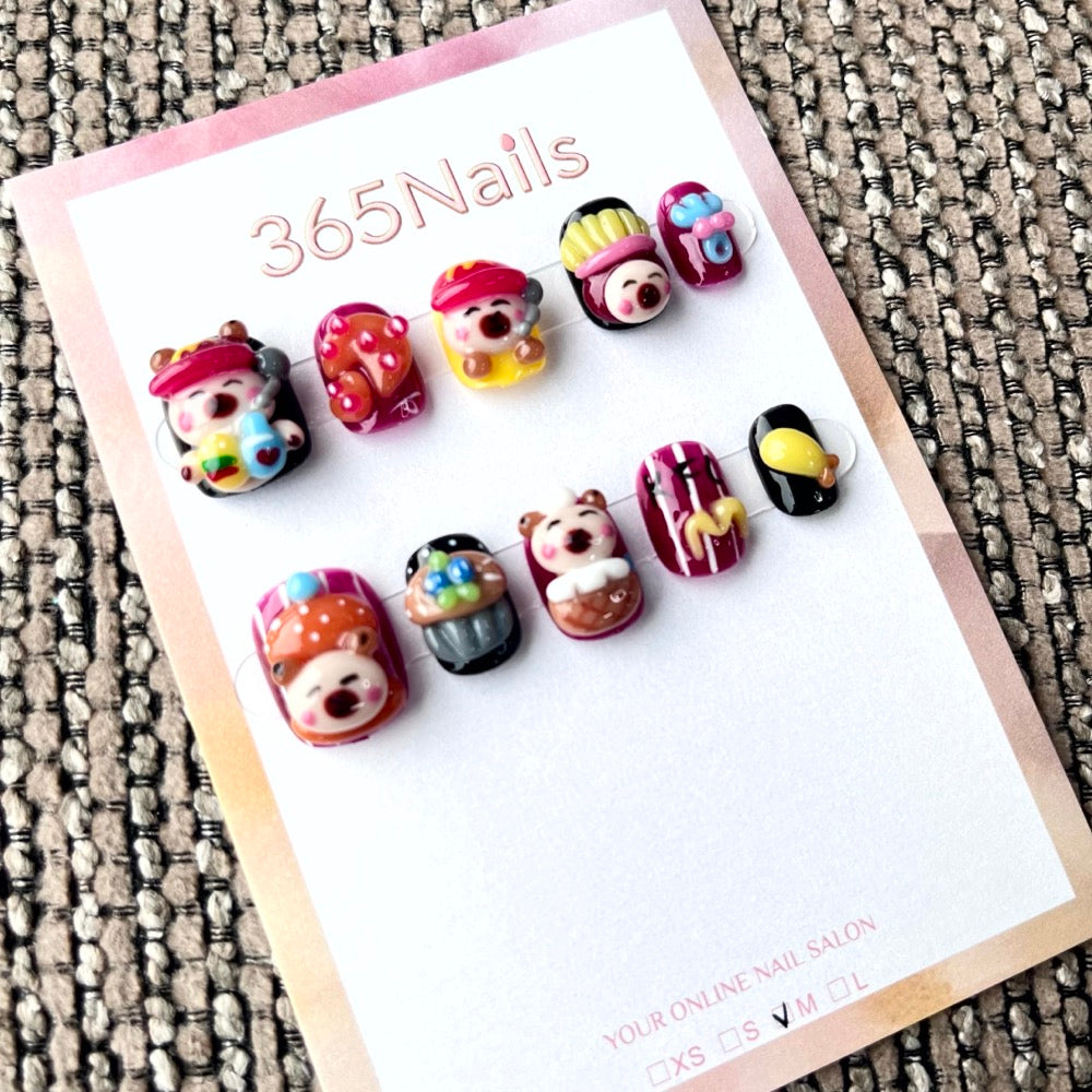 365nails: "Fast Food Friends" – 3D Cartoon Food Short Square Nails