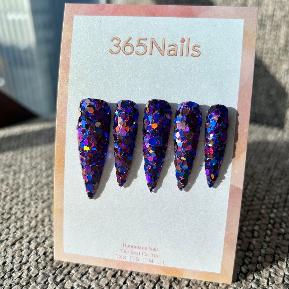 Midnight Gala Press On Nails Blue Purple Chunky Glitter Stiletto| Starry Glitter · Sparkling Series