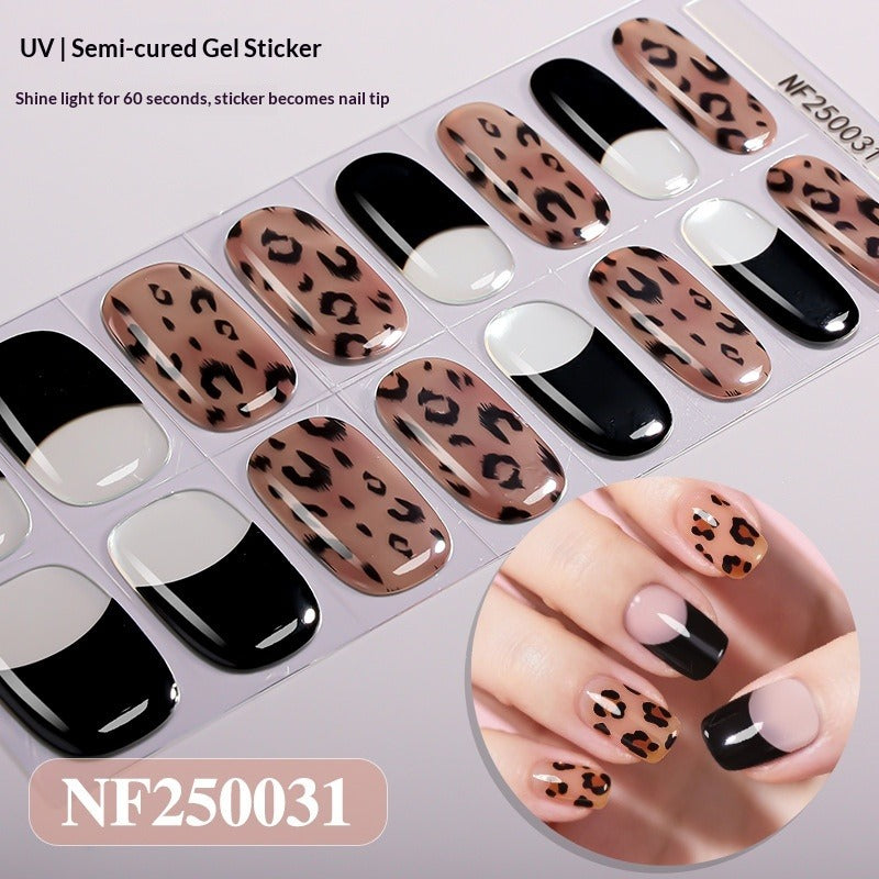 Semi-Cured Gel Nail Strips French Leopard Chic Glossy Design (MOQ=3)