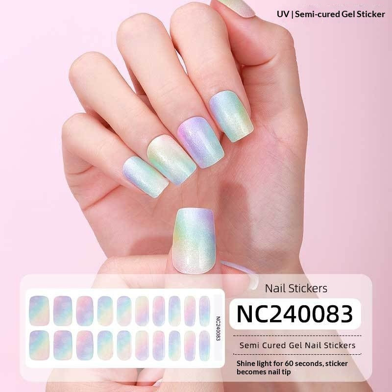 Semi-Cured Gel Nail Strips Rainbow Gradient Soft Pastel Glossy Set (MOQ=3)