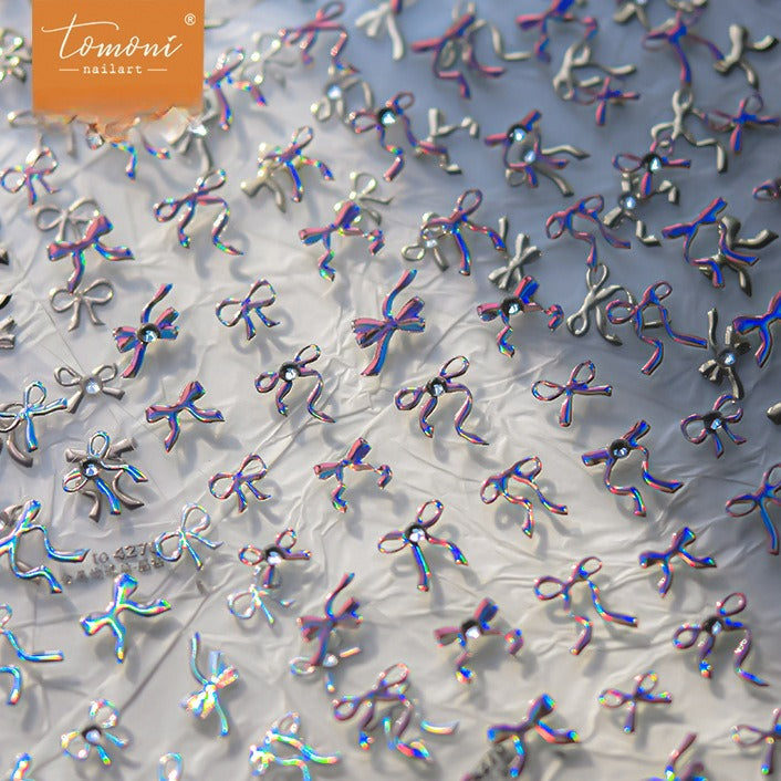 Holographic Pink Bow Nail Stickers – 5D Embossed Sweet Sparkle Set