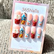 365nails: "Summer Picnic Garden" – Handmade Medium Square Press-On Nails