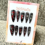 Gothic Lace : "Dévotion Cramoisie" – Ongles press-on longs stiletto