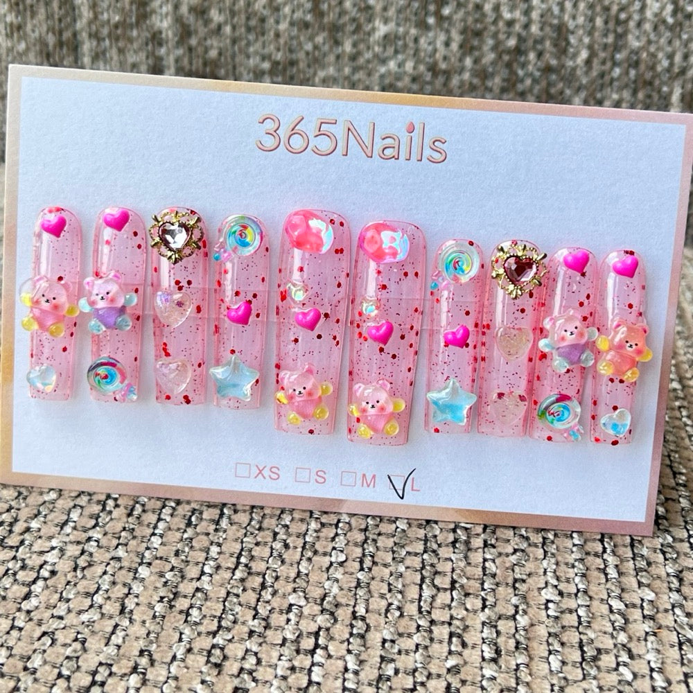 365nails: 「糖果奇境」 – 3D 角色 手工製 長款棺材形穿戴甲