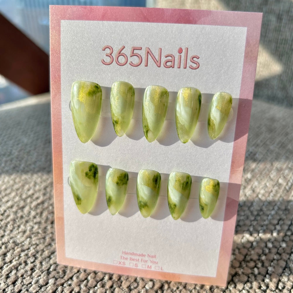 Unhas Manchadas de Jade Dourado e Trilha Florestal Verde Esmeralda Glacial e Folha de Ouro ｜ Série Manchada Feita à Mão (moq=30)