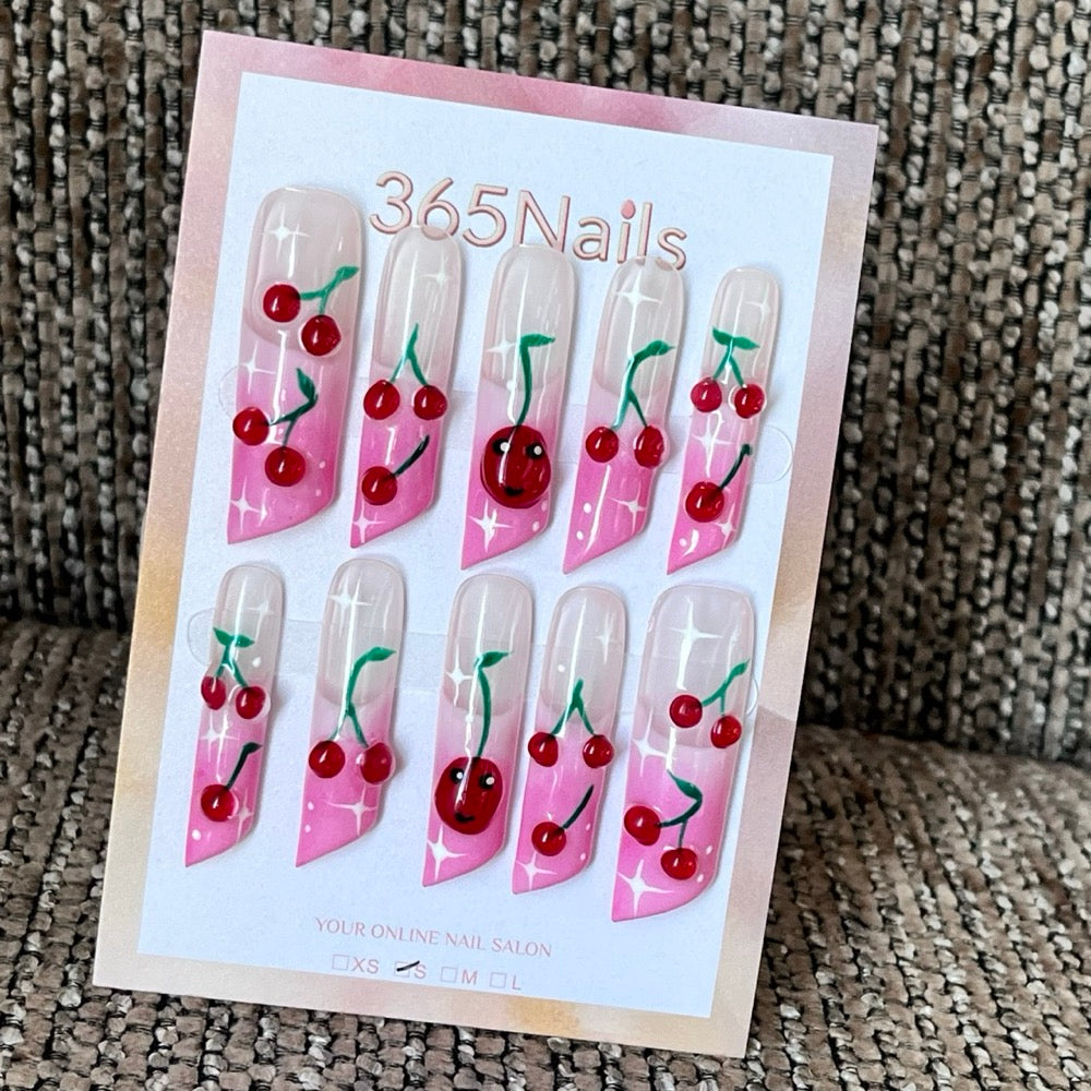 Cherry Pop Smile - Pink 3D Fruit Press-On Nails