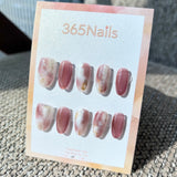 Ethereal Ink: "Rosy Mist" – Dusty Mauve Pink Cat Eye & White Cloud Marble with Gold Foil Oval Nails