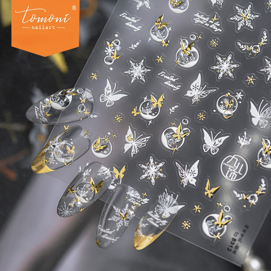Gold & White Snow Butterfly – 5D Embossed Elegant Accent Set