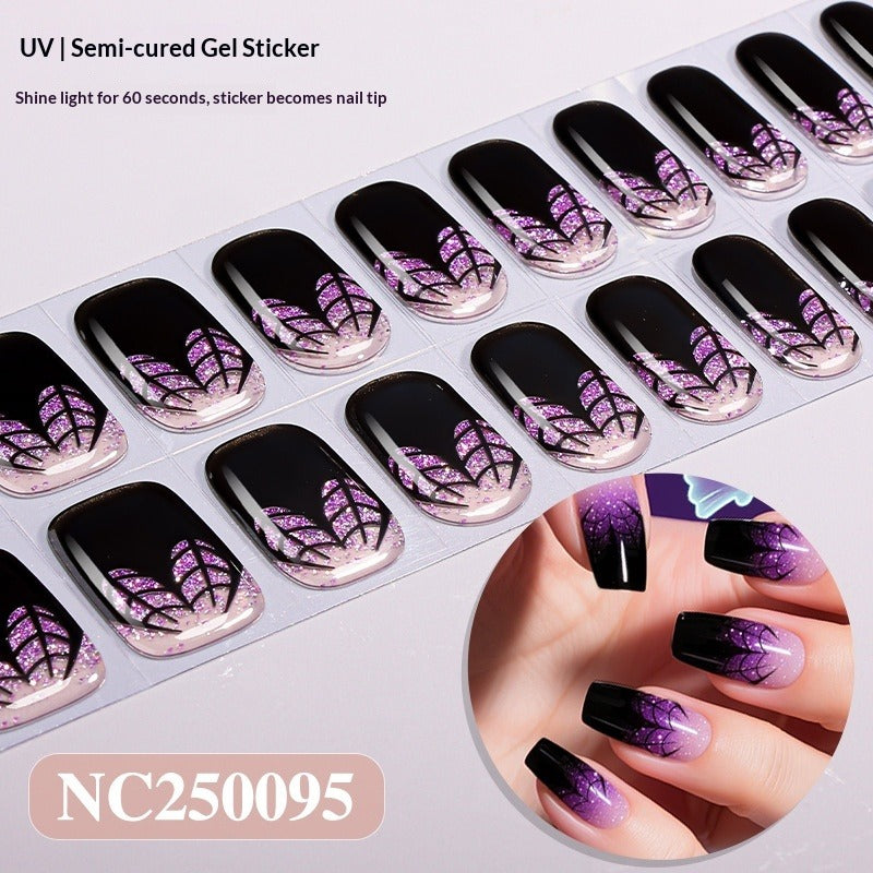 Semi-Cured Gel Nail Strips Halloween Glow Gothic Spiderweb Ghost Design (MOQ=3)