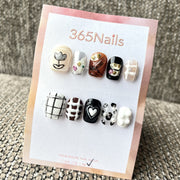 365nails: "Cozy Chic" – 3D Sculpted Mixed Media Handmade Short Square Nails