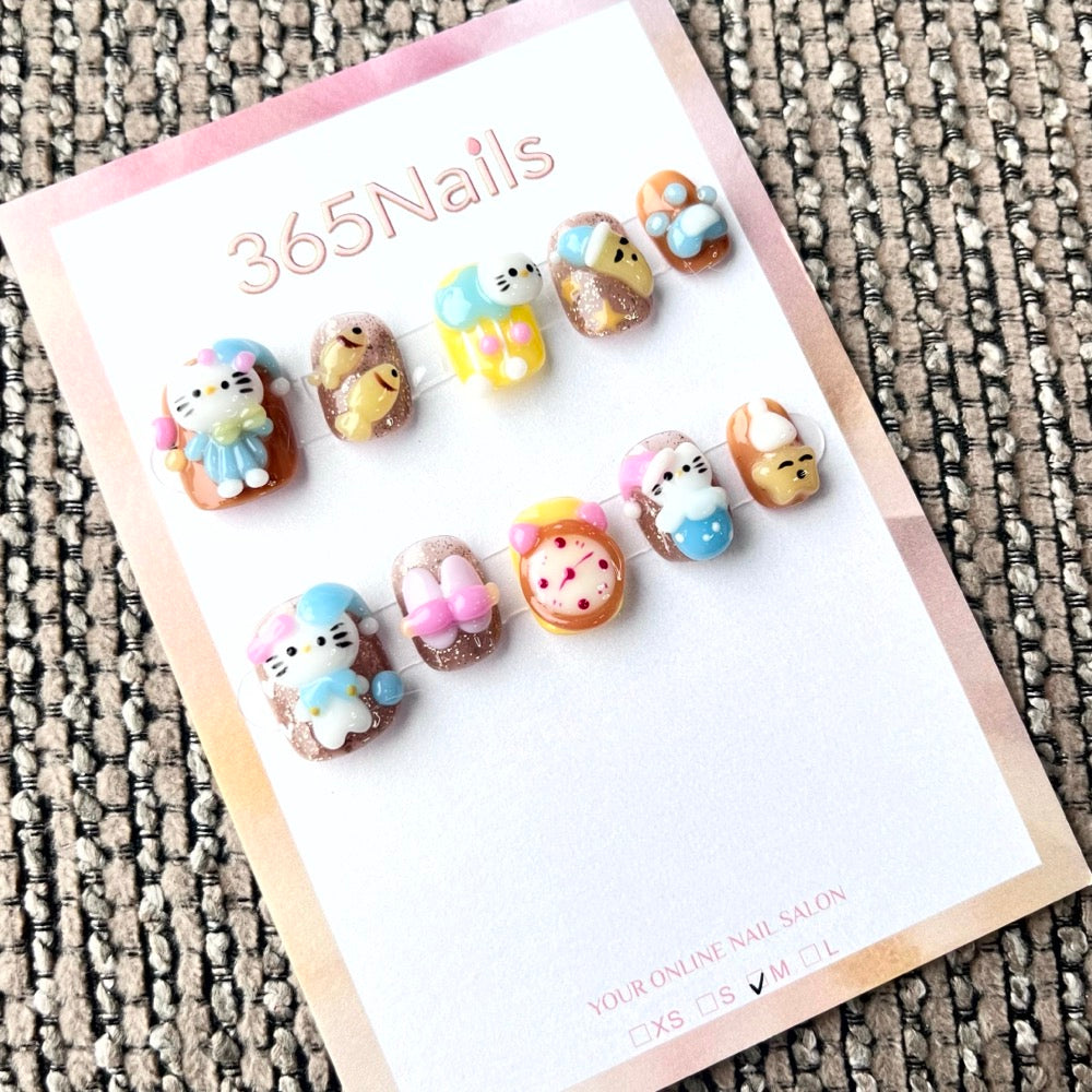 365nails: "Little Friends Picnic" – 3D Cartoon Short Square Nails