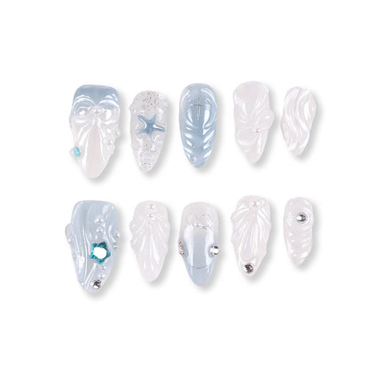 365Nails Ice Blue Pearl-Shell 3D Sea Star Gel Press-Ons