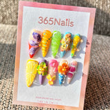 365nails: "Tropical Fruit Butterfly" – Handmade Medium Stiletto Press-On Nails