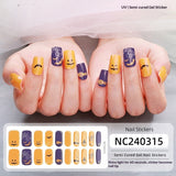 Semi-Cured Gel Nail Strips Halloween Pumpkin Glitter Design (MOQ=3)