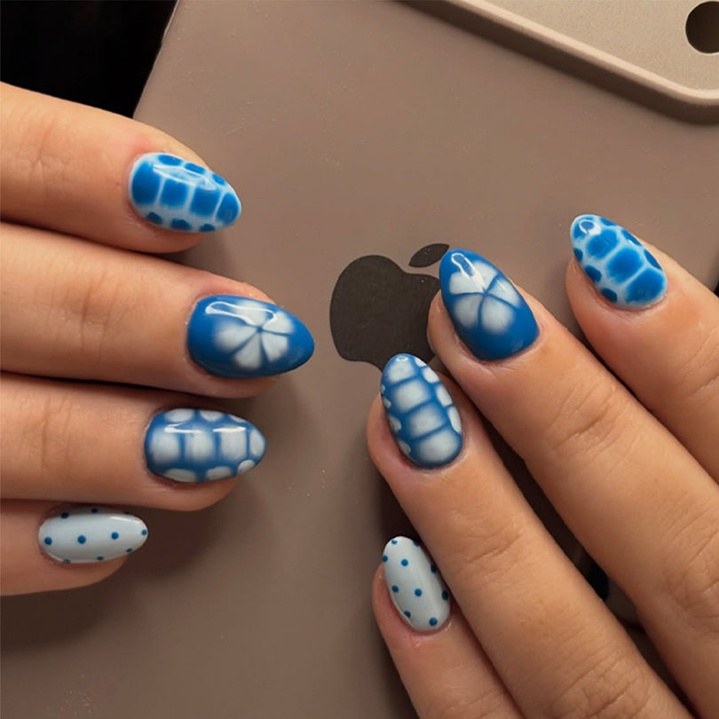 French Animal Print Glossy Brown Almond Short Press On Nails – Design 11