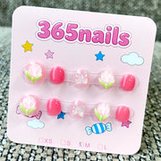 365nails: "Pink Blossom" – 3D Floral & Glitter Handmade Short Square Nails