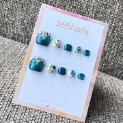 Teal Crystal Confetti Press-On Toenails